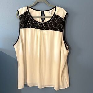 CJ Banks Cream and Black Lace Blouse